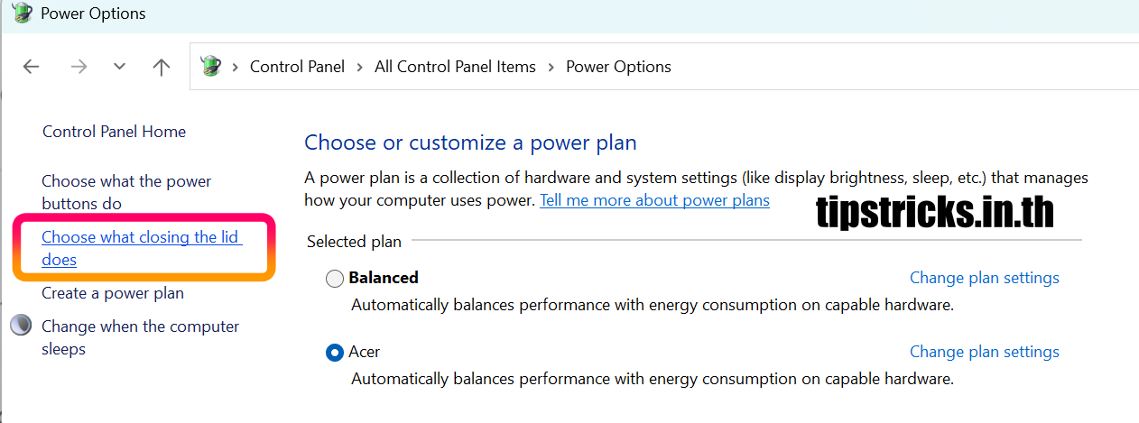 การตั้งค่า Windows 11 เมื่อพับฝาพับโน๊ตบุ๊คเพื่อป้องกันแบตเตอรี่ไหล