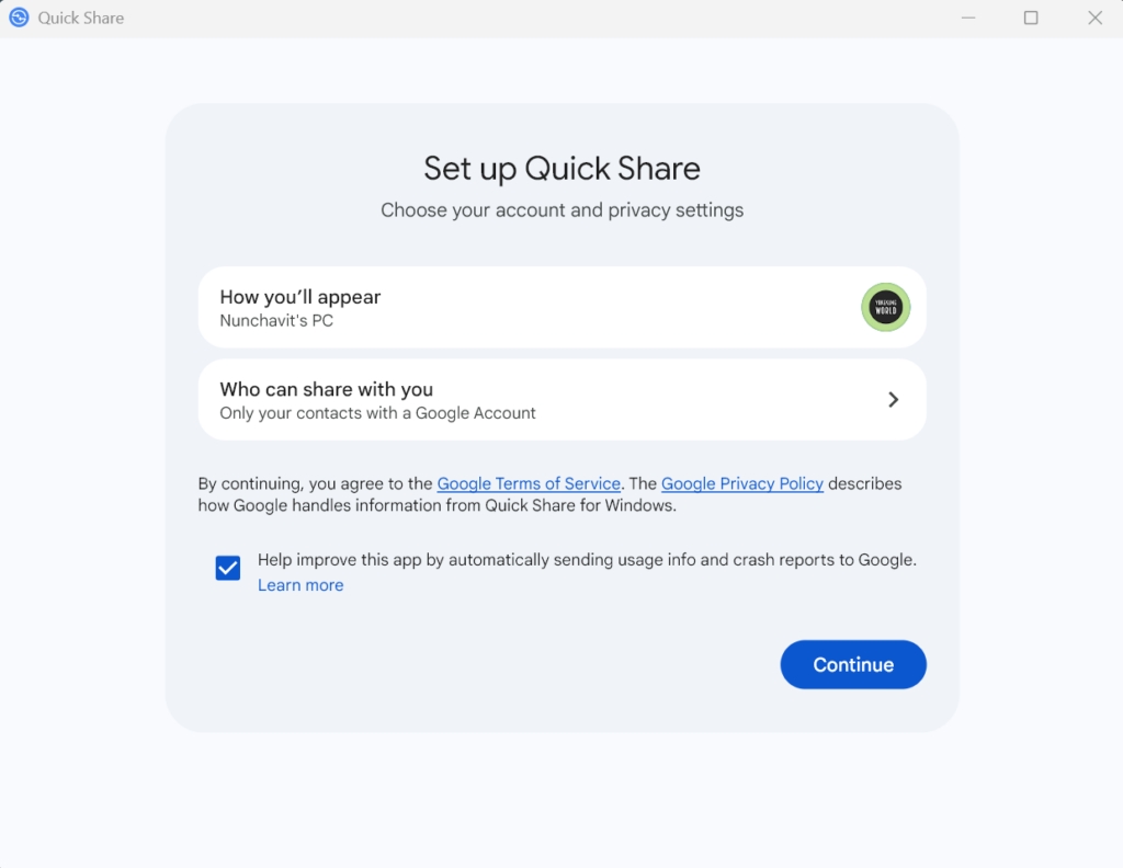 Quick Share สำหรับ Windows